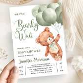 Invitation We Can Bearly Wait Green Teddy Bear Baby Shower