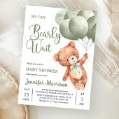 Invitation We Can Bearly Wait Green Teddy Bear Baby Shower