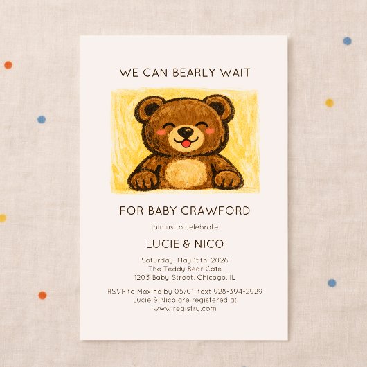 Invitation We Can Bearly Wait! Modern Hand Drawn Baby Shower