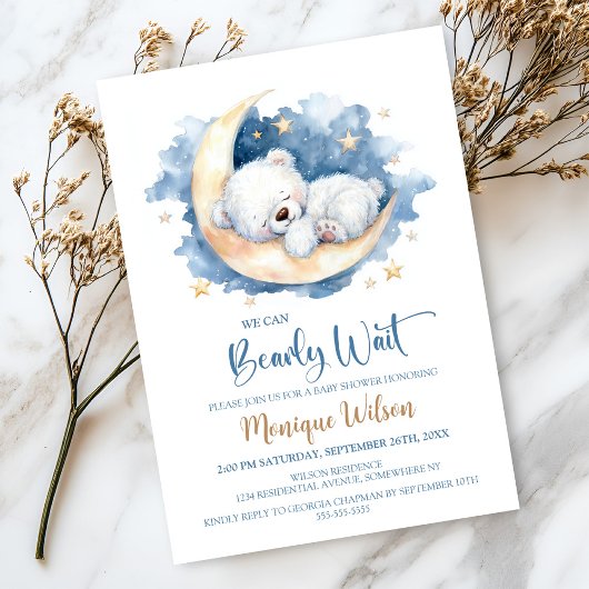Invitation We Can Bearly Wait Moon Teddy Bear Baby Shower