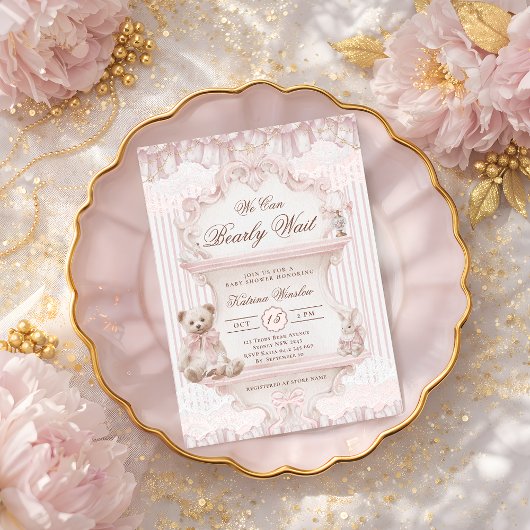 Invitation We Can Bearly Wait Nursery Girl Baby Shower