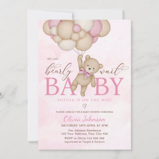 Invitation We Can Bearly Wait Pink Baby Shower