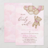 Invitation We Can Bearly Wait Pink Baby Shower (Devant / Derrière)