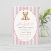 Invitation We Can Bearly Wait pink bow girl Baby Shower (Debout devant)