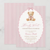 Invitation We Can Bearly Wait pink bow girl Baby Shower (Devant / Derrière)
