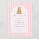 Invitation We Can Bearly Wait Pink Gingham Baby Shower (Devant)