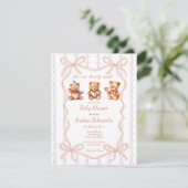 Invitation We Can Bearly Wait Pink Lace Ribbon Baby Shower (Debout devant)