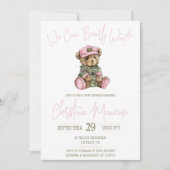Invitation We Can Bearly Wait! Pink Military Bear Baby Shower (Devant)