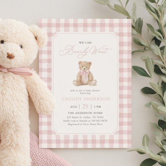 Invitation We Can Bearly Wait Pink Teddy Bear Baby Shower
