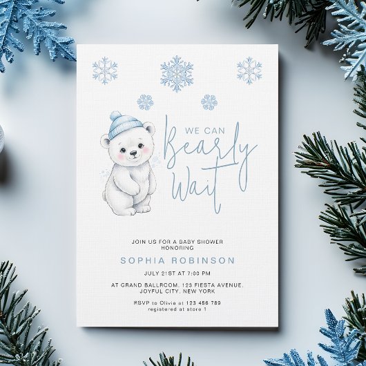 Invitation We Can Bearly Wait Polar Bear Winter Baby Shower