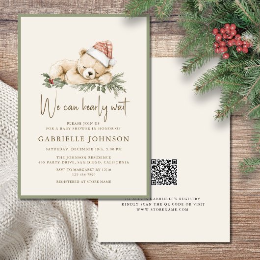 Invitation We Can Bearly Wait QR Christmas Baby Shower