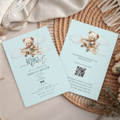 Invitation We Can Bearly Wait Teddy Airplane Blue Baby Shower