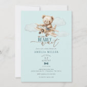 Invitation We Can Bearly Wait Teddy Airplane Blue Baby Shower (Devant)