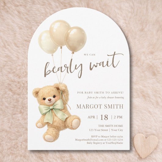 Invitation We Can Bearly Wait Teddy Bear Baby Shower