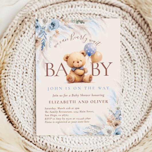 Invitation We Can Bearly Wait Teddy Bear Baby Shower
