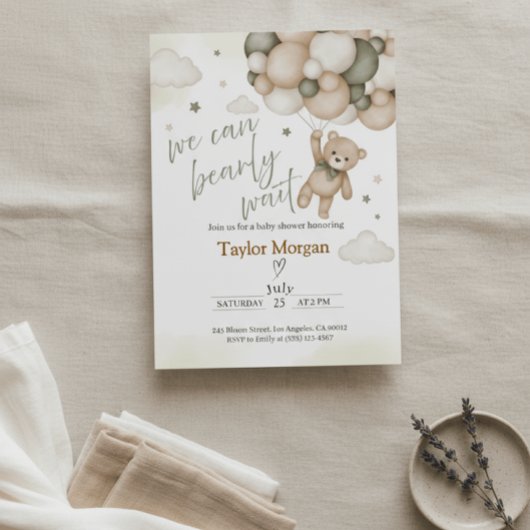 Invitation We Can Bearly Wait Teddy Bear Baby Shower
