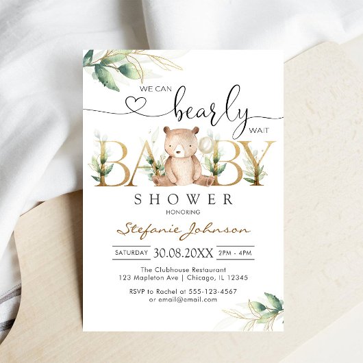 Invitation We Can Bearly Wait Teddy Bear Baby Shower