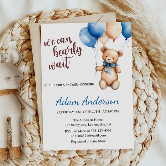 Invitation We Can Bearly Wait Teddy Bear Baby Shower 