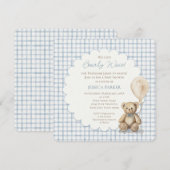 Invitation We Can Bearly Wait Teddy Bear Baby Shower Boy  (Devant / Derrière)