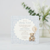Invitation We Can Bearly Wait Teddy Bear Baby Shower Boy  (Debout devant)