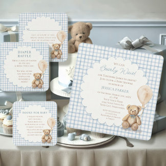 Invitation We Can Bearly Wait Teddy Bear Baby Shower Boy 