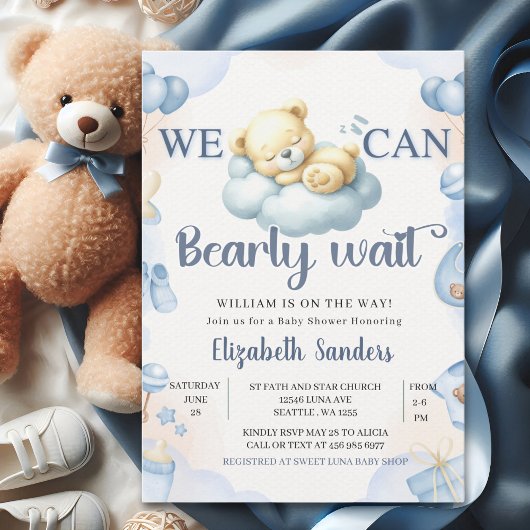 Invitation We can Bearly wait - Teddy Bear Baby Shower Boy
