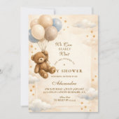 Invitation We Can Bearly Wait Teddy Bear Balloon Baby Shower (Devant)