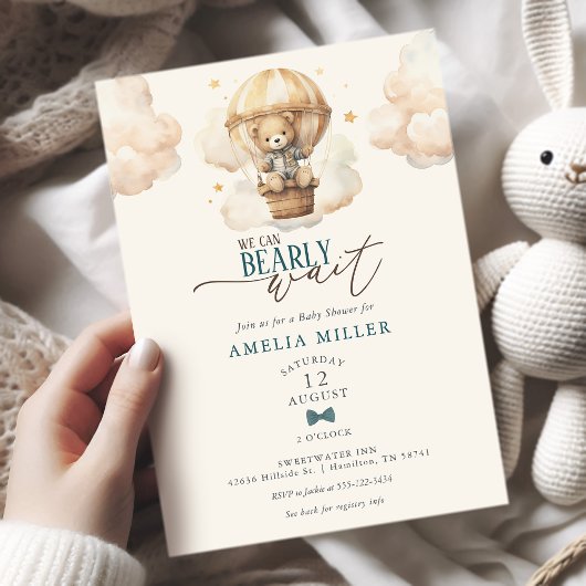Invitation We Can Bearly Wait Teddy Bear Balloon Baby Shower