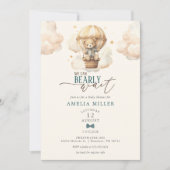 Invitation We Can Bearly Wait Teddy Bear Balloon Baby Shower (Devant)