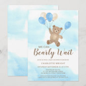 Invitation We Can Bearly Wait Teddy Bear Boy Baby Shower (Devant / Derrière)