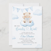 Invitation We Can Bearly Wait Teddy Bear Boy Baby Shower (Devant)
