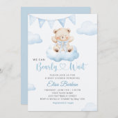 Invitation We Can Bearly Wait Teddy Bear Boy Baby Shower (Devant / Derrière)