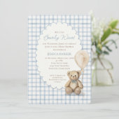 Invitation We Can Bearly Wait Teddy Bear Boy Baby Shower (Debout devant)