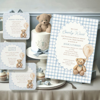 Invitation We Can Bearly Wait Teddy Bear Boy Baby Shower