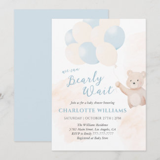 Invitation We Can Bearly Wait | Teddy Bear Boy Baby Shower