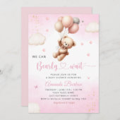 Invitation We Can Bearly Wait Teddy Bear Girl Baby Shower (Devant / Derrière)