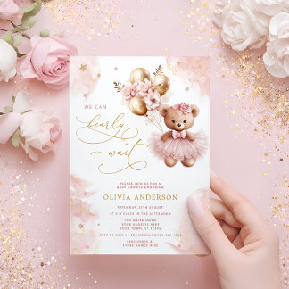 Invitation We Can Bearly Wait Teddy Bear Girl Baby Shower Inv