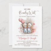 Invitation We Can Bearly Wait Teddy Bear Twins Baby Shower (Devant)