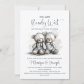 Invitation We Can Bearly Wait Teddy Bear Twins Baby Shower (Devant)