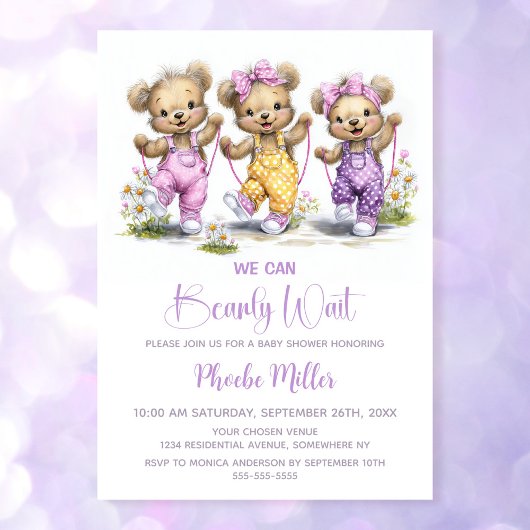 Invitation We Can Bearly Wait Teddy Bears Wearing Overalls