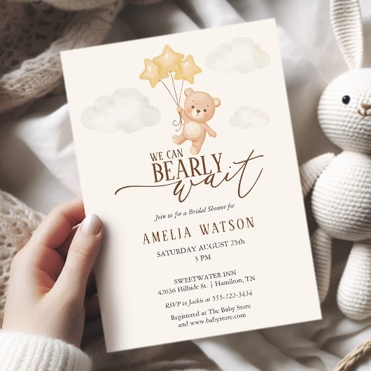 Invitation We Can Bearly Wait Watercolor Baby Shower