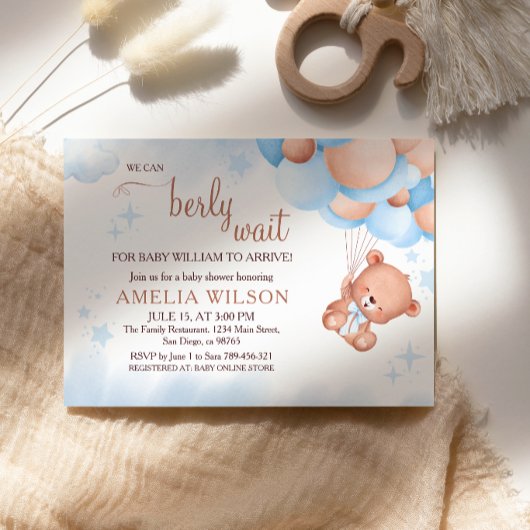 Invitation We Can Berly Wait Teddy Bear Balloon Bouquet Baby 