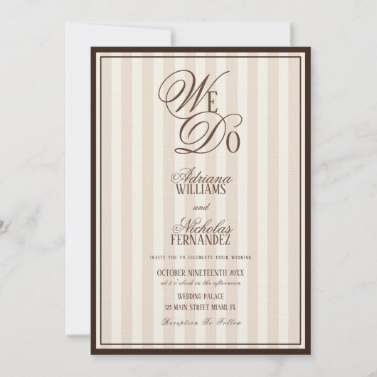 Invitation We Do Elegant Striped Espresso Wedding (Devant)
