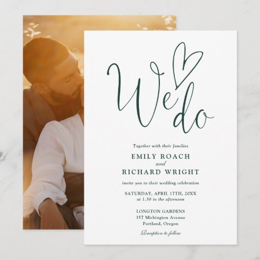 Invitation We Do Love Heart Photo Emerald Green Mariage (Devant / Derrière)