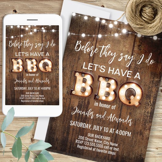 Invitation We Do Retro Rustic Engagement Party