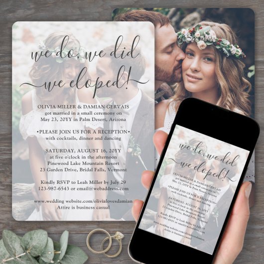 Invitation We Eloped 2 Photo Overlay Wedding Reception Only