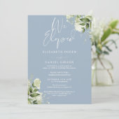 Invitation We Eloped Dusty Blue Wedding Vows Greenery Party (Debout devant)