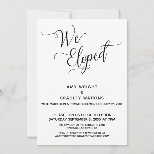 Invitation "We Eloped" Elégante Réception Après Mariage (Devant)
