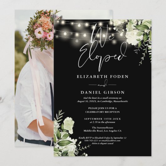 Invitation We Eloped Greenery Floral Photo Wedding Party (Devant / Derrière)