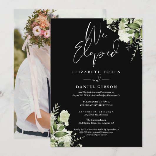 Invitation We Eloped Greenery Floral Photo Wedding Party (Devant / Derrière)
